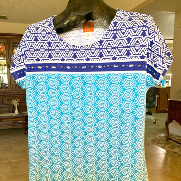 NWOT Hearts of Palm Navy and Aqua Embellished T-shirt size Large - Picture 3 of 5